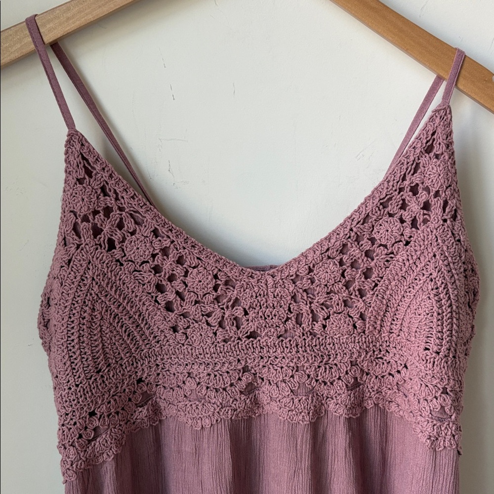 Wishlist Crochet Top Tiered Maxi Dress in Dusty Rose Adjustable Feminine Size L - Picture 4 of 11